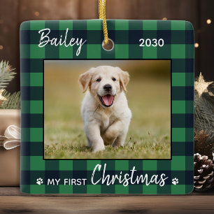Puppy Första jul-Grönten Play Hund Pet Photo Julgransprydnad Keramik