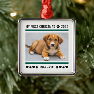 Puppy Första julens Grönt Anpassningsbar Foto Julgransprydnad Metall