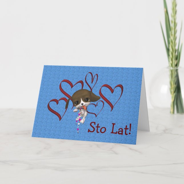 Puppy Hjärtar med kutym polsk födelsedagskort Kort (Framsida)