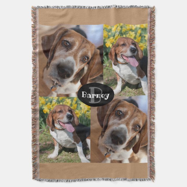 Puppy Hund älskare 4 Foton Namn & Monogram Anpassn Filt (Framsidan Vertikal)