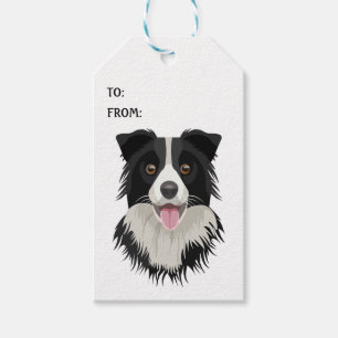 Puppy Hund älskare Black White Party Gräns Collie Presentetikett