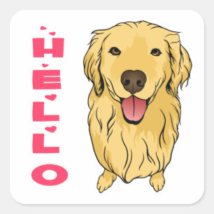 Puppy Hund älskare Tecknad Hej Golden Retriever Fyrkantigt Klistermärke