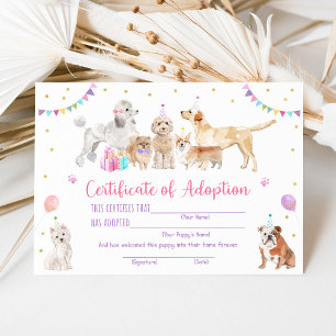 Puppy Hund Birthday Anta ett hundintyg Inbjudningar