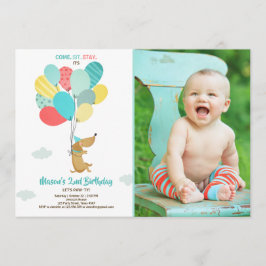 Puppy hund Birthday bjudande Balloons Boy Blue Inbjudningar