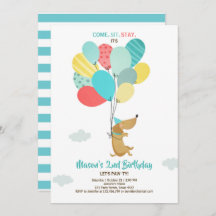 Puppy hund Birthday bjudande Balloons Boy Blue