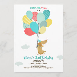 Puppy hund Birthday bjudande Balloons Boy Blue Inbjudningar