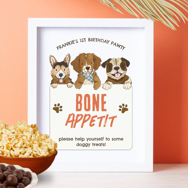 Puppy Hund Birthday Food Bord Bone Appetit Sign Poster (Skapare uppladdad)