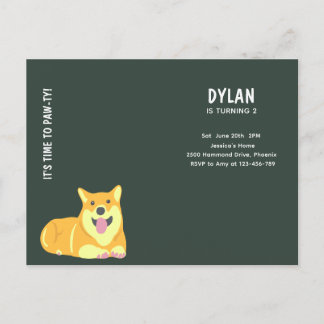 Puppy Hund Birthday Pawty Party-inbjudningskort Inbjudan Vykort