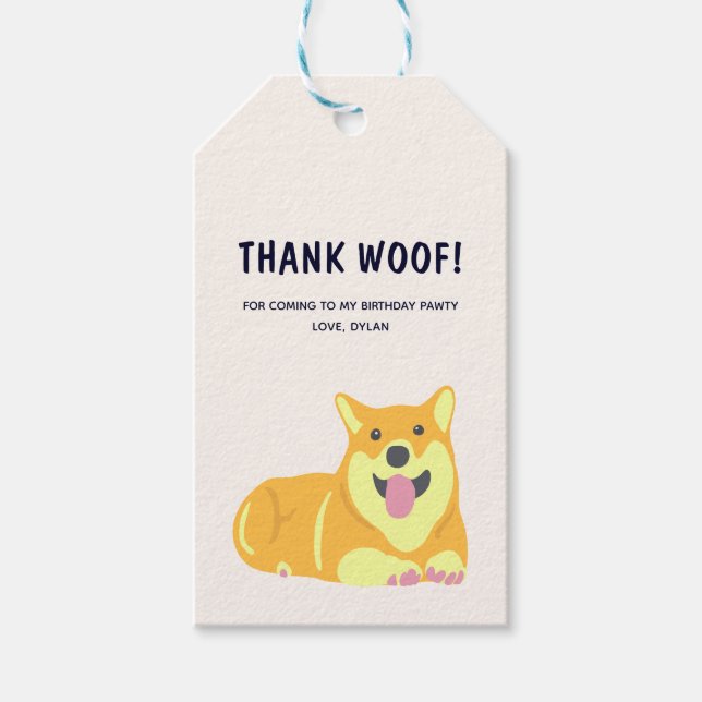 Puppy Hund Birthday Pawty Tack Gift Märkre Presentetikett (Framsidan)