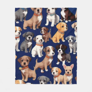 Puppy-Hund, blå Mönster-design Fleecefilt