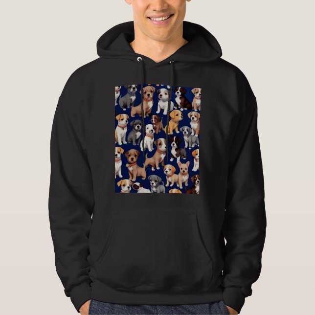 Puppy-Hund, blå Mönster-design Hoodie (Framsida)