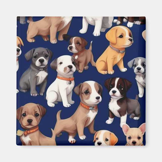 Puppy-Hund, blå Mönster-design Magnet (Framsidan)