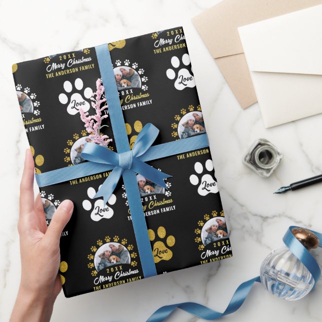 Puppy Hund Black Guld-julfoto, Helgdag Presentpapper (Gifting)