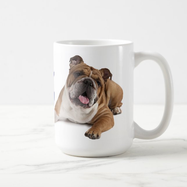 Puppy Hund Blue Kärlek Hearts (engelska bulldog) Kaffemugg (Höger)