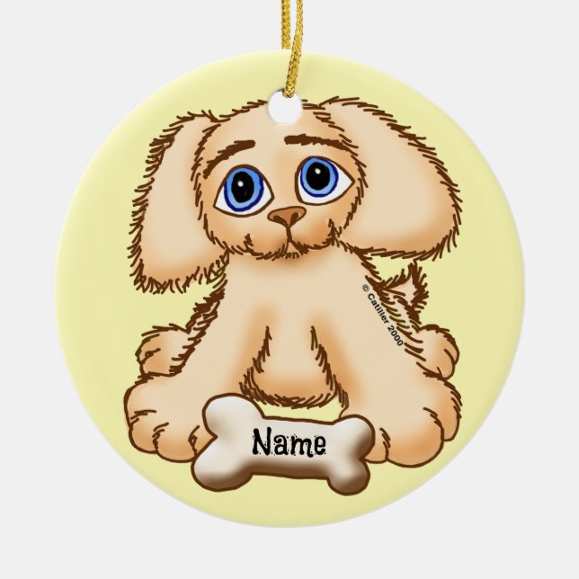 Puppy Hund Bone Julgransprydnad Keramik (Framsidan)
