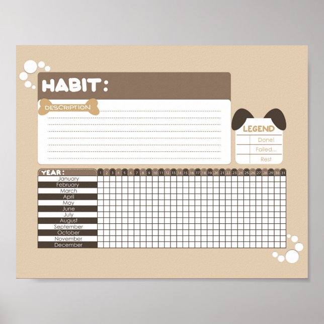 Puppy Hund design Habit Tracker Poster (Framsidan)