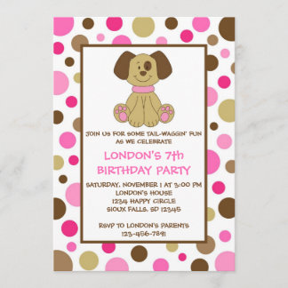 Puppy Hund Dit Rosa födelsedagsinbjudningar Inbjudningar