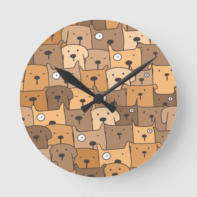 Puppy Hund Doodle Illustration Art Rund Klocka (Framsida)