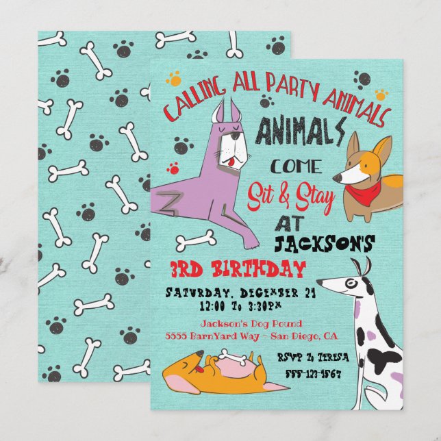 Puppy Hund Födelsedagsfest inbjudan (Fram/baksida)