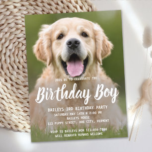 Puppy Hund Födelsedagsfest Pet Photo Inbjudan Vykort