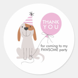 Puppy Hund Födelsedagsfest Rosa Favor Taggar - eti Runt Klistermärke
