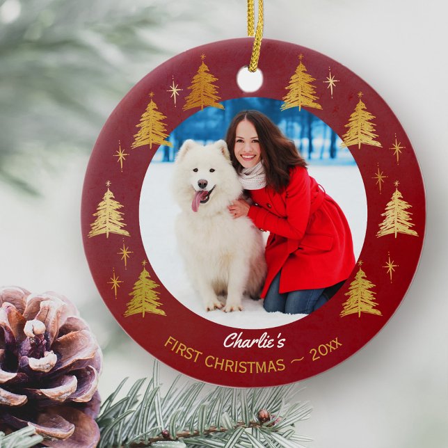 Puppy Hund Första julen Anpassningsbar Pet Photo - Julgransprydnad Keramik (Christmas photo ornament for your dog's first christmas with you)