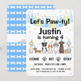 Puppy Hund Gender Neutral eller Boy Birthday Pawty Inbjudningar