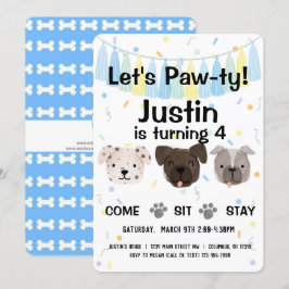 Puppy Hund Gender Neutral eller Boy Birthday Pawty Inbjudningar