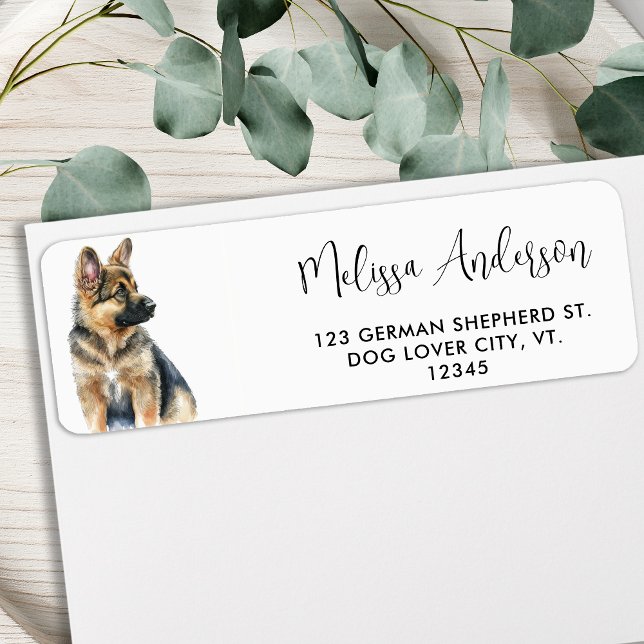 Puppy Hund German Shepherd Modern Returadress Returadress Etikett (Skapare uppladdad)