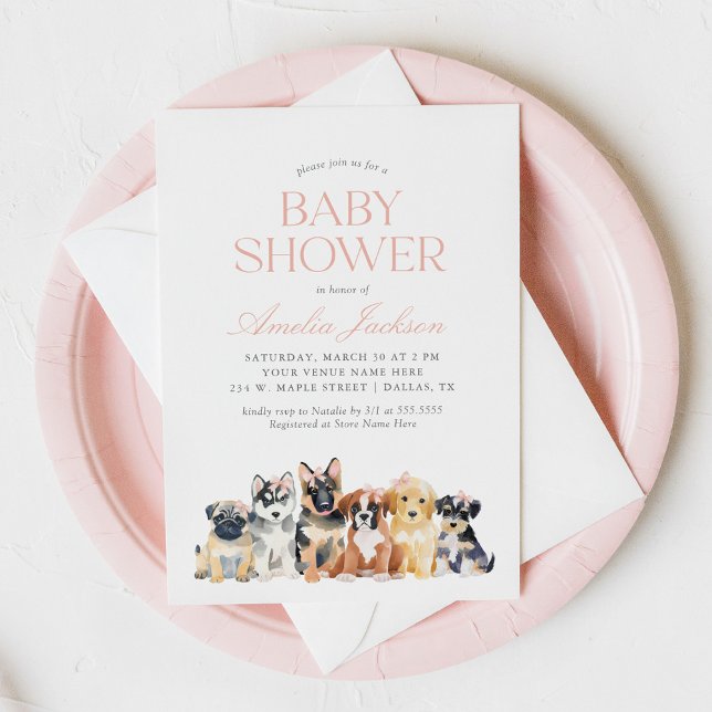 Puppy Hund Girl Baby Shower Inbjudningar (Skapare uppladdad)