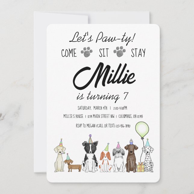 Puppy Hund Girl Birthday Pawty-inbjudan Inbjudningar (Framsida)