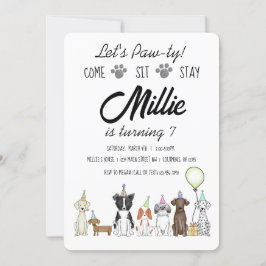Puppy Hund Girl Birthday Pawty-inbjudan Inbjudningar