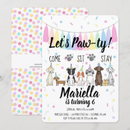 Puppy Hund Girl Birthday Pawty Inbjudningar