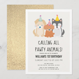 Puppy Hund Glitter Pawty Animals födelsedag Inbjudningar