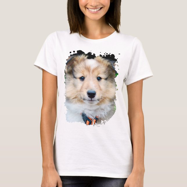 Puppy Hund Grunge Ram T-Shirt (Framsida)