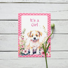 Puppy Hund i Blommor Girl's Baby Shower Inbjudningar