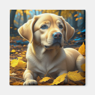 Puppy Hund i Höst löv Magnet