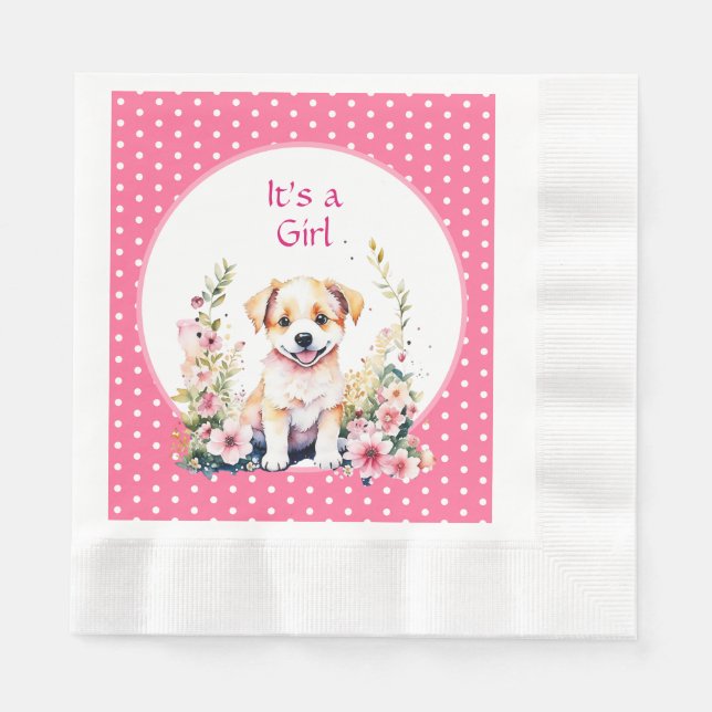 Puppy Hund in Flowers Girl Shower the a Girl Pappersservett (Framsidan)