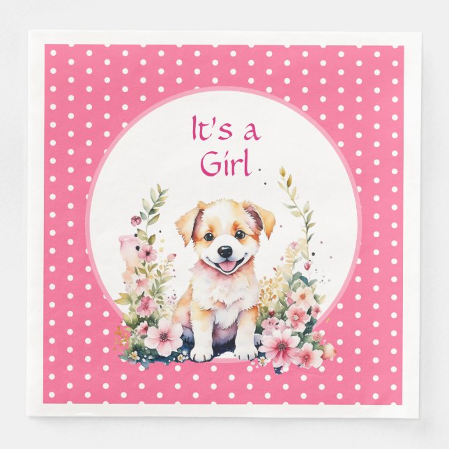 Puppy Hund in Flowers Girl Shower the a Girl Pappersservett (Framsida)