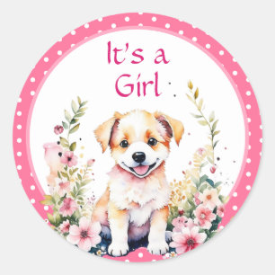 Puppy Hund in Flowers Girl Shower the a Girl Runt Klistermärke