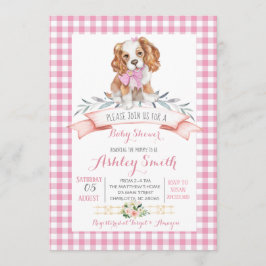 Puppy hund, inbjudan till rosa för babydusch