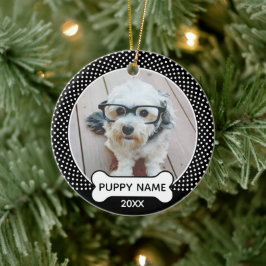 Puppy Hund jul Photo Polka Dot Black Julgransprydnad Keramik