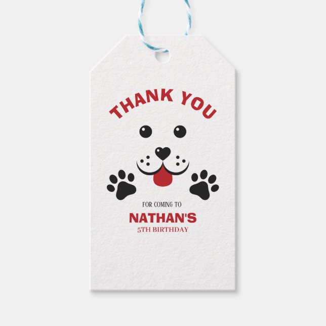 Puppy Hund Lets Pawty Birthday Boy Presentetikett (Framsidan)