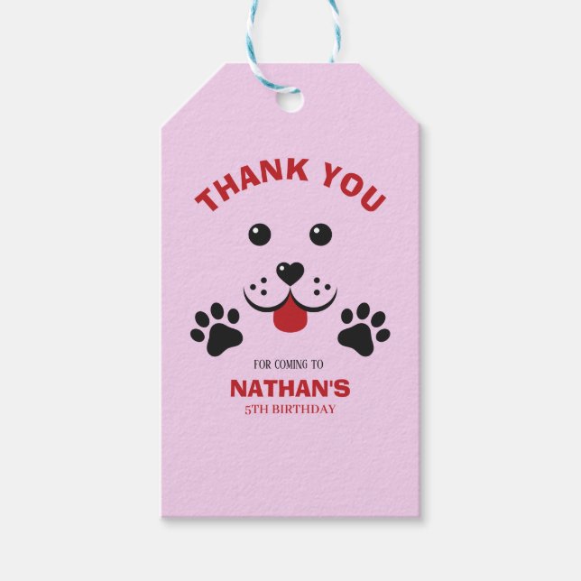 Puppy Hund Lets Pawty Birthday Boy Presentetikett (Framsidan)