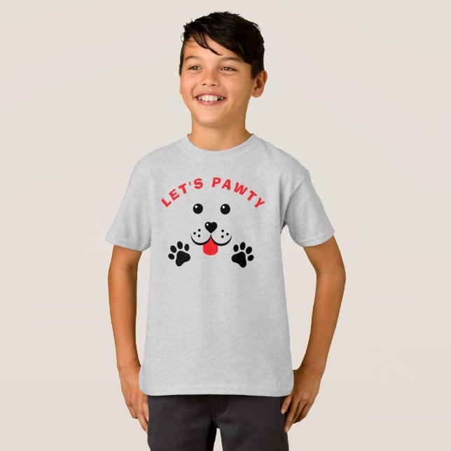Puppy Hund Lets Pawty Birthday Kid T Shirt (Hel framsida)