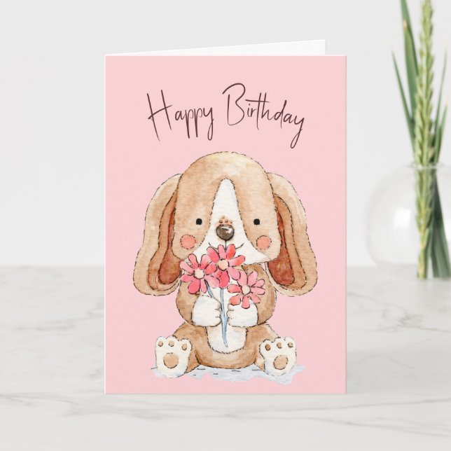 Puppy Hund med blommor Kort (Framsida)