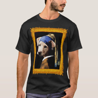 Puppy-Hund med Pearl Earring Vermeer Parody Frys T Shirt