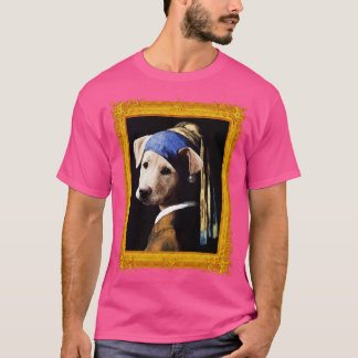 Puppy-Hund med Pearl Earring Vermeer Parody Frys T Shirt