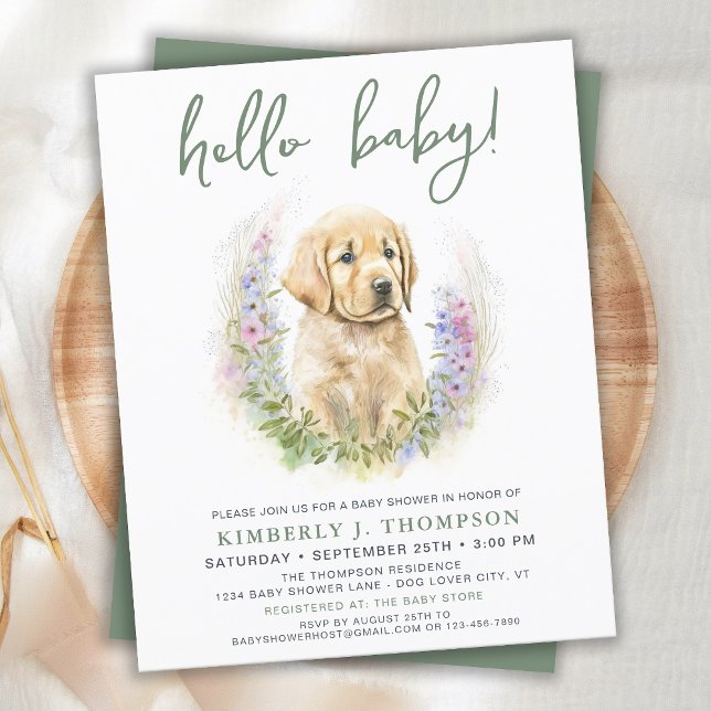 Puppy Hund Modern Sage Grönt Baby Shower Budget In (Skapare uppladdad)