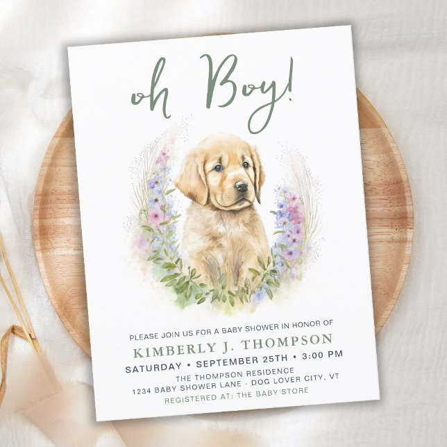Puppy Hund Modern Sage Grönt Baby Shower-inbjudan Vykort (Skapare uppladdad)